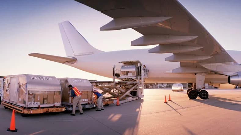 Air cargo being loaded onto an aircraft